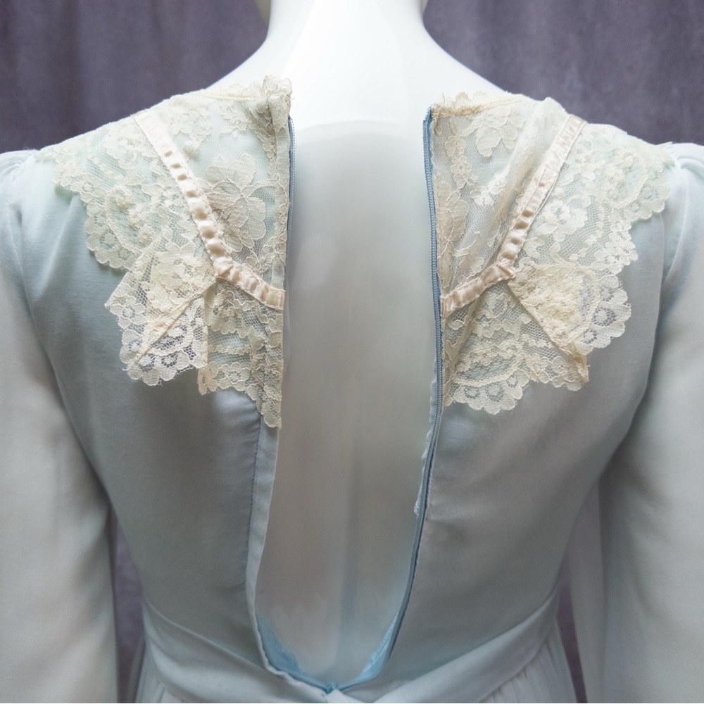 Vintage 70s Gunne Sax Baby Blue Chiffon Prairie Maxi Dress, ~24” waist - Picture 5 of 12